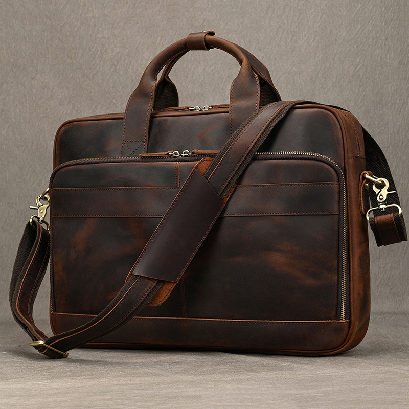 Laptop Bag Leather 15 - Çılgın At Hakiki Deri Erkek Evrak