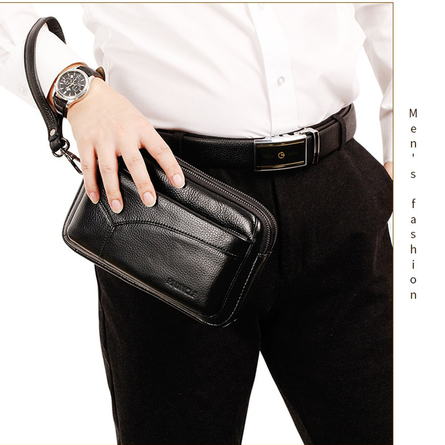 Wristlet Wallet Zipper - Erkek Hakiki Deri Moda İş El