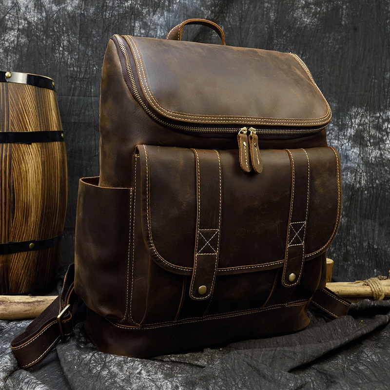 Laptop Bag Leather 15 - Büyük kapasiteli Vintage deri sırt çantası