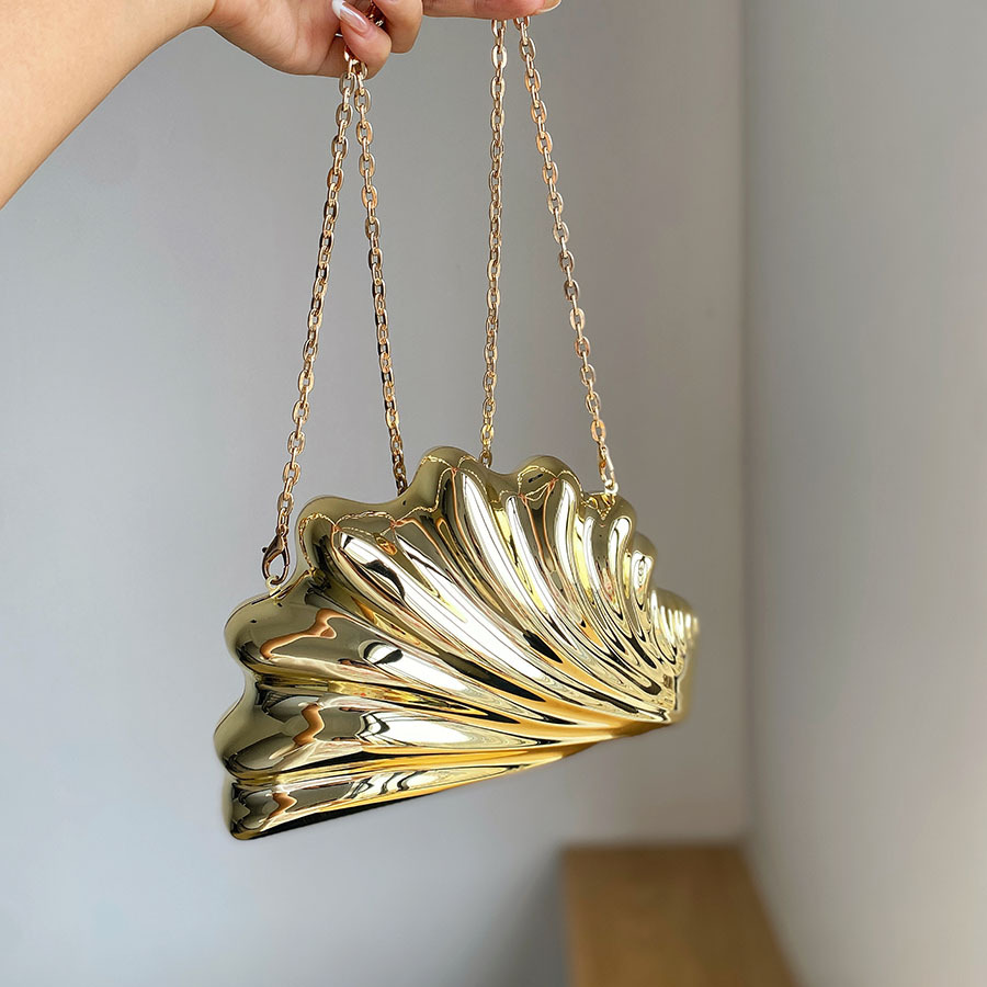 Mini Bag Evening Clutch - Altın Gümüş Abiye Çantası Düzensiz Tasarım
